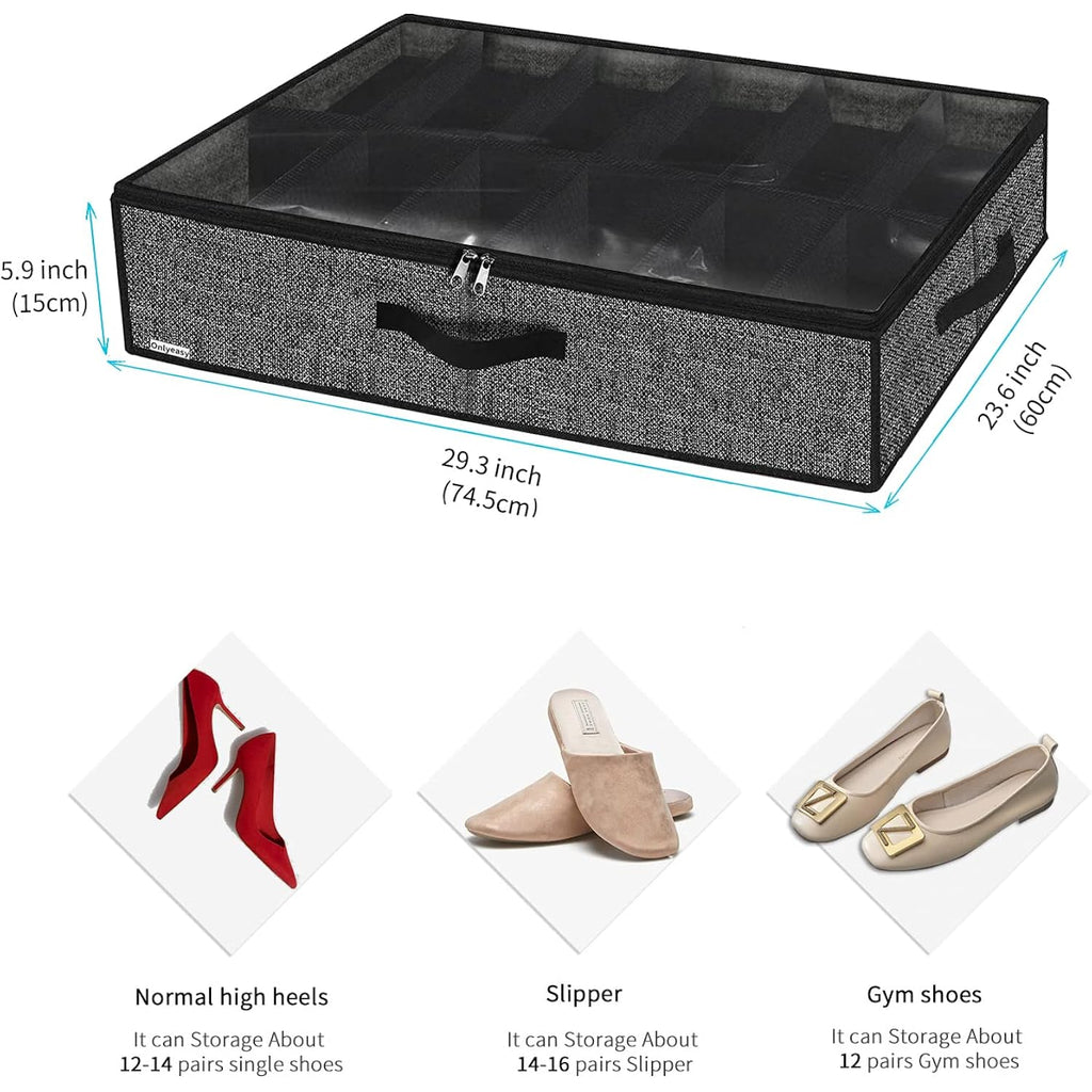 Onlyeasy Sturdy Under Bed Shoe Storage Organizer, Set Of 2, Fit 12 To 24 Pairs, Underbed Shoes Closet Storage Solution With Clear Window, Breathable, L29.3 X W23.6 X H5.9, Linen-Like Black, Mxaubsb2P