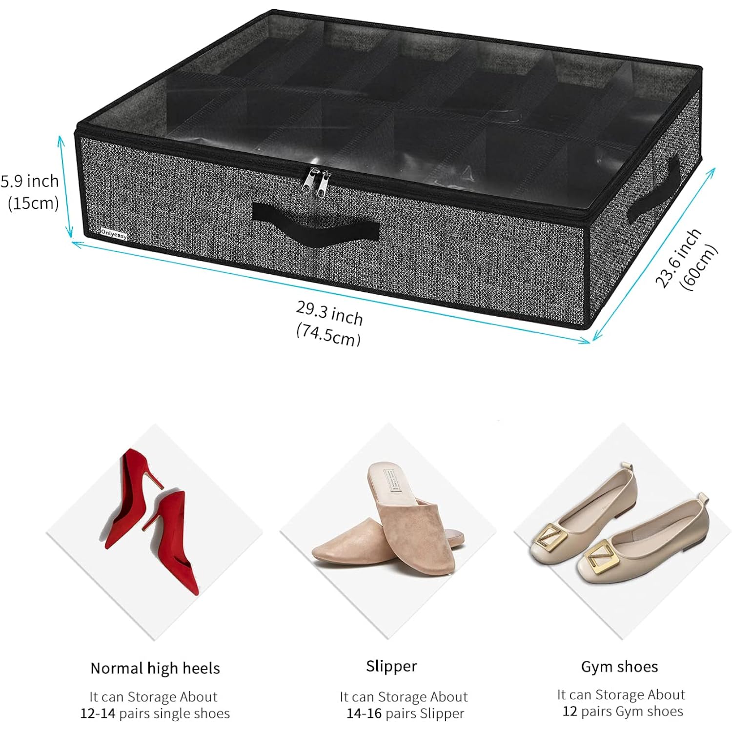 Onlyeasy Sturdy Under Bed Shoe Storage Organizer, Set Of 2, Fit 12 To 24 Pairs, Underbed Shoes Closet Storage Solution With Clear Window, Breathable, L29.3 X W23.6 X H5.9, Linen-Like Black, Mxaubsb2P