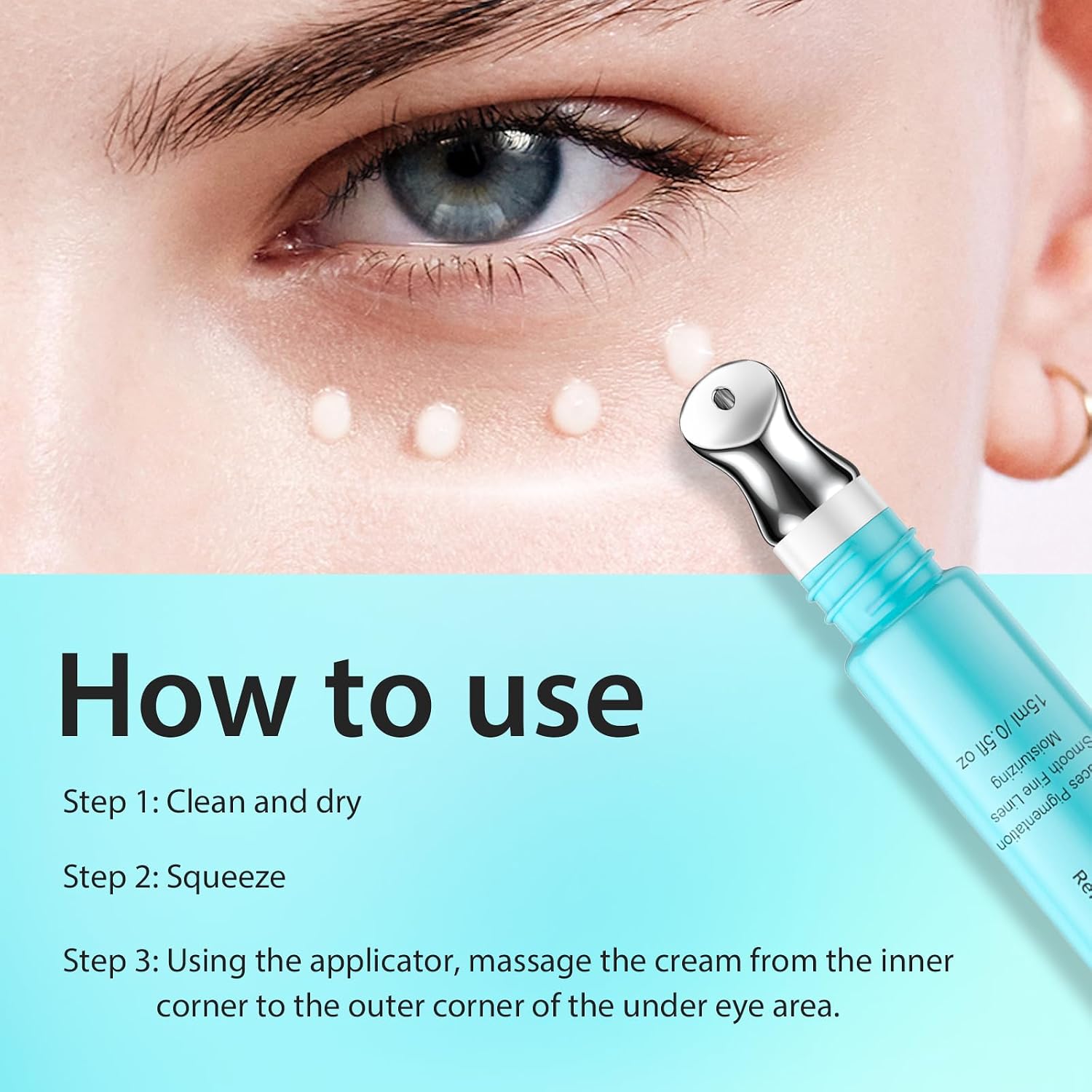 Retinol Eye Cream, Anti Aging Under Eye Cream With Caffeine, Vitamin C & Hyaluronic Acid, Cool Massage Head Eye Serum Fades Dark Circles Puffiness Wrinkles, 15Ml Portable Eye Cream For Women