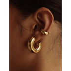 CONRAN KREMIX Waterproof Chunky Gold Hoops Earrings for Women Non Tarnish, Thick Gold Plated Circle Open Hoop,Lightweight Hollow Earrings Trendy