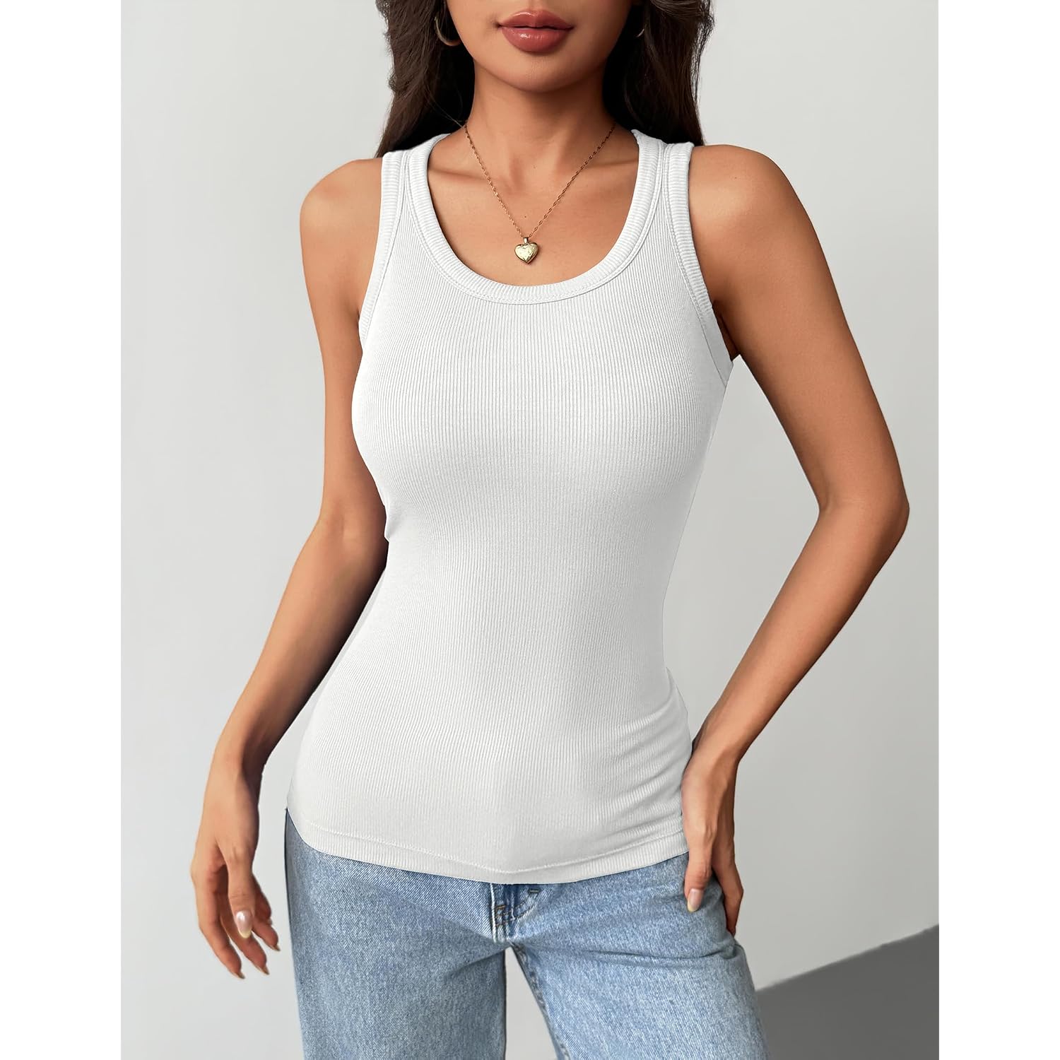 Zeagoo Tank Tops with Built in Bra for Women Sleeveless Crewneck Racerback Ribbed Fitted Tops Basic Summer Clothing 2026