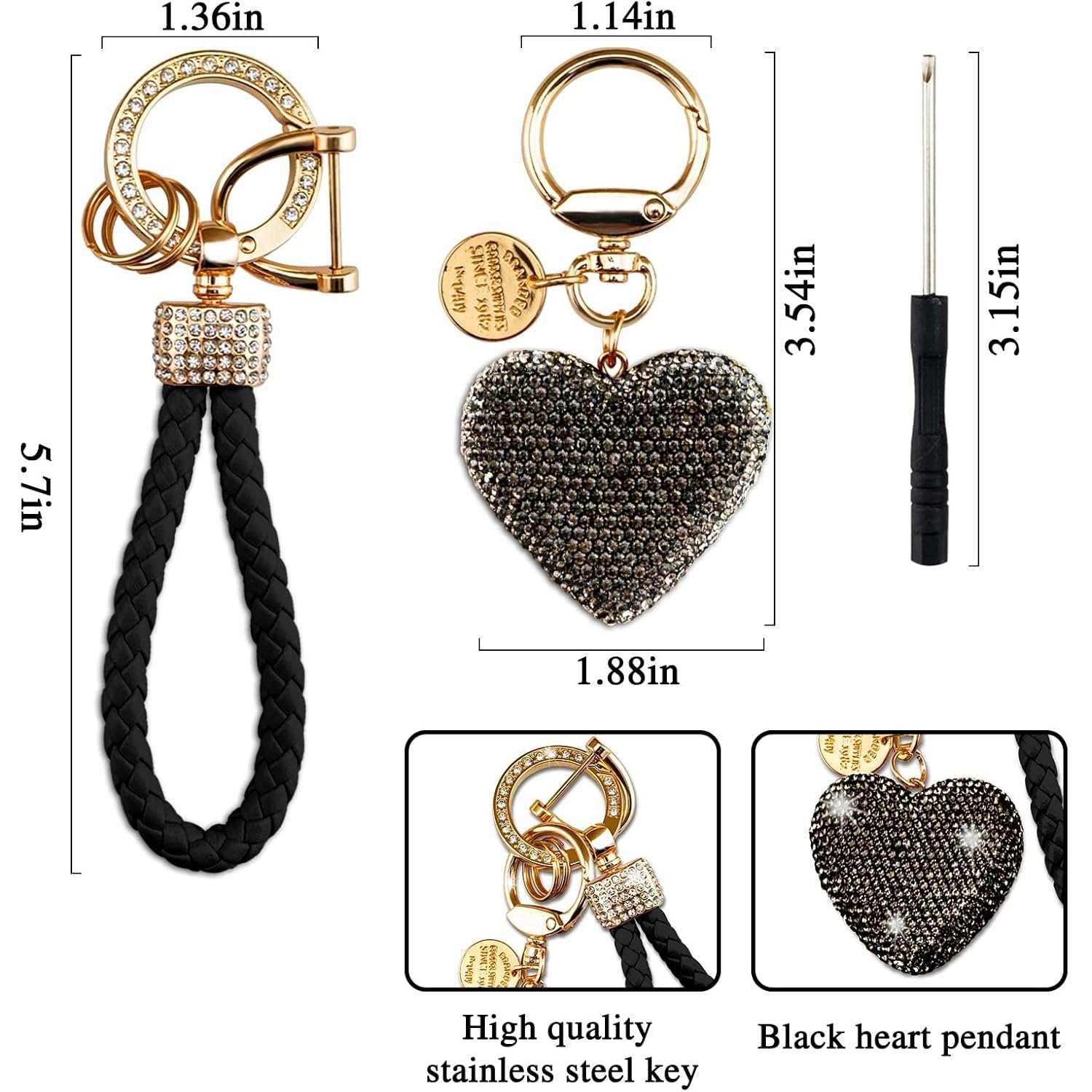 Heart Keychain Wristlet Bling Keychains For Women Girls Key Chain For Car Keys Purse Charms Handbag Backpack Accessories
