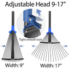 Adjustable Metal Leaf Rake Long Handle, Garden Rakes For Lawns Heavy Duty Leaves With Expandable Head 8-17", Yard Women Kids Rake For Gardening Rv Camping