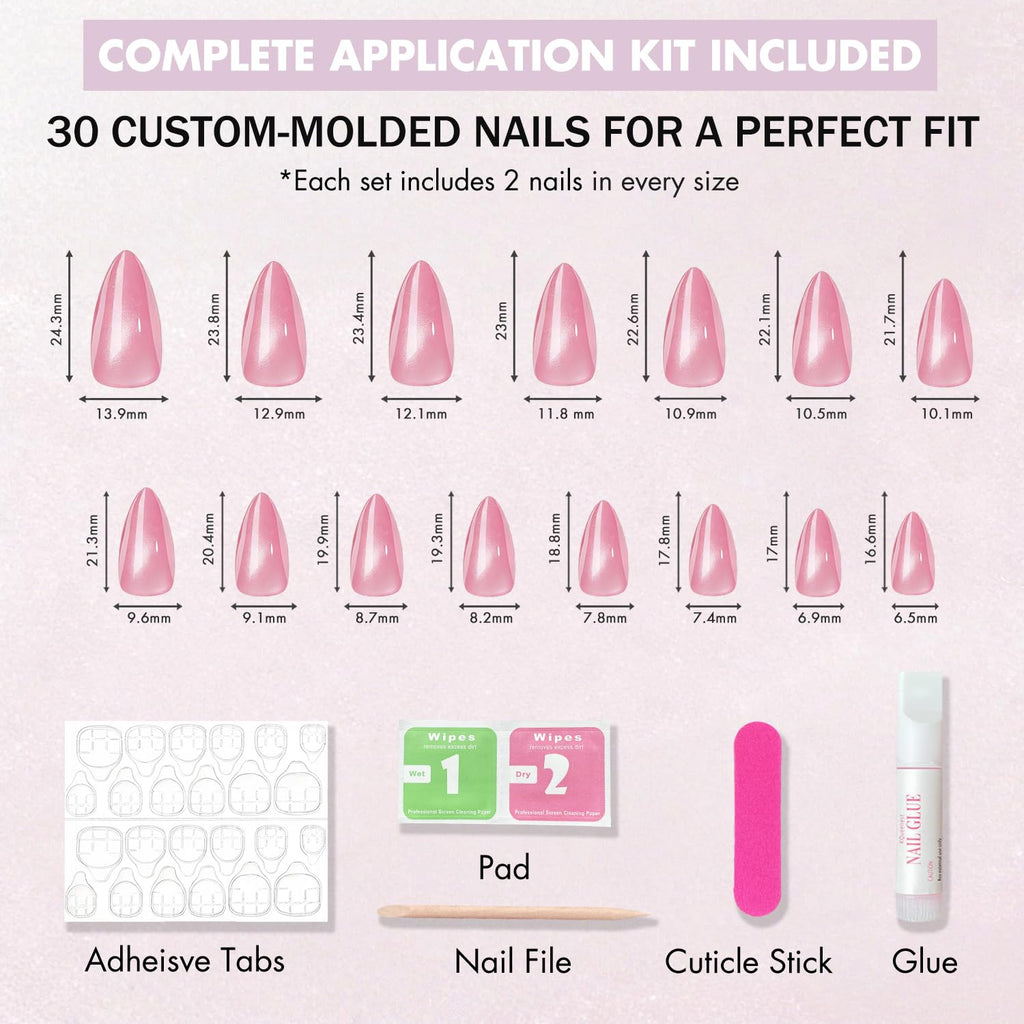 KQueenest Cat Eye Press On Nails Almond, 30 Pcs Glitter Black Press On Nails Medium, Sparkly Fake Nails With Glue, Luxury Chrome Nails Press ons, Reusable Stick on Nail for Women Winter Decoration