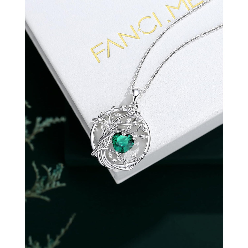 FANCIME Tree of life Birthstone necklace Sterling Silver Pendant Birthstone Necklace Gemstone Anniversary Birthday Jewelry Mothers Day Gifts for Mom Her Wife