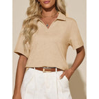 Womens Short Sleeve Polo T Shirts Summer Business Dressy Casual Tops Work Collared V Neck Basic Tees