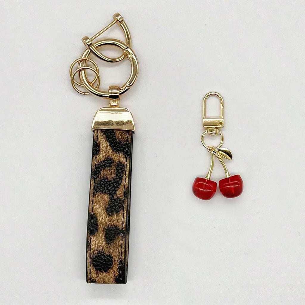 Angyape Cherry Keychain Wristlet Leather Car Keychain for Women Cute Purse Bag Charms Key Fob Holder with Keyrings Gifts