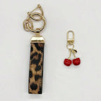 Angyape Cherry Keychain Wristlet Leather Car Keychain for Women Cute Purse Bag Charms Key Fob Holder with Keyrings Gifts
