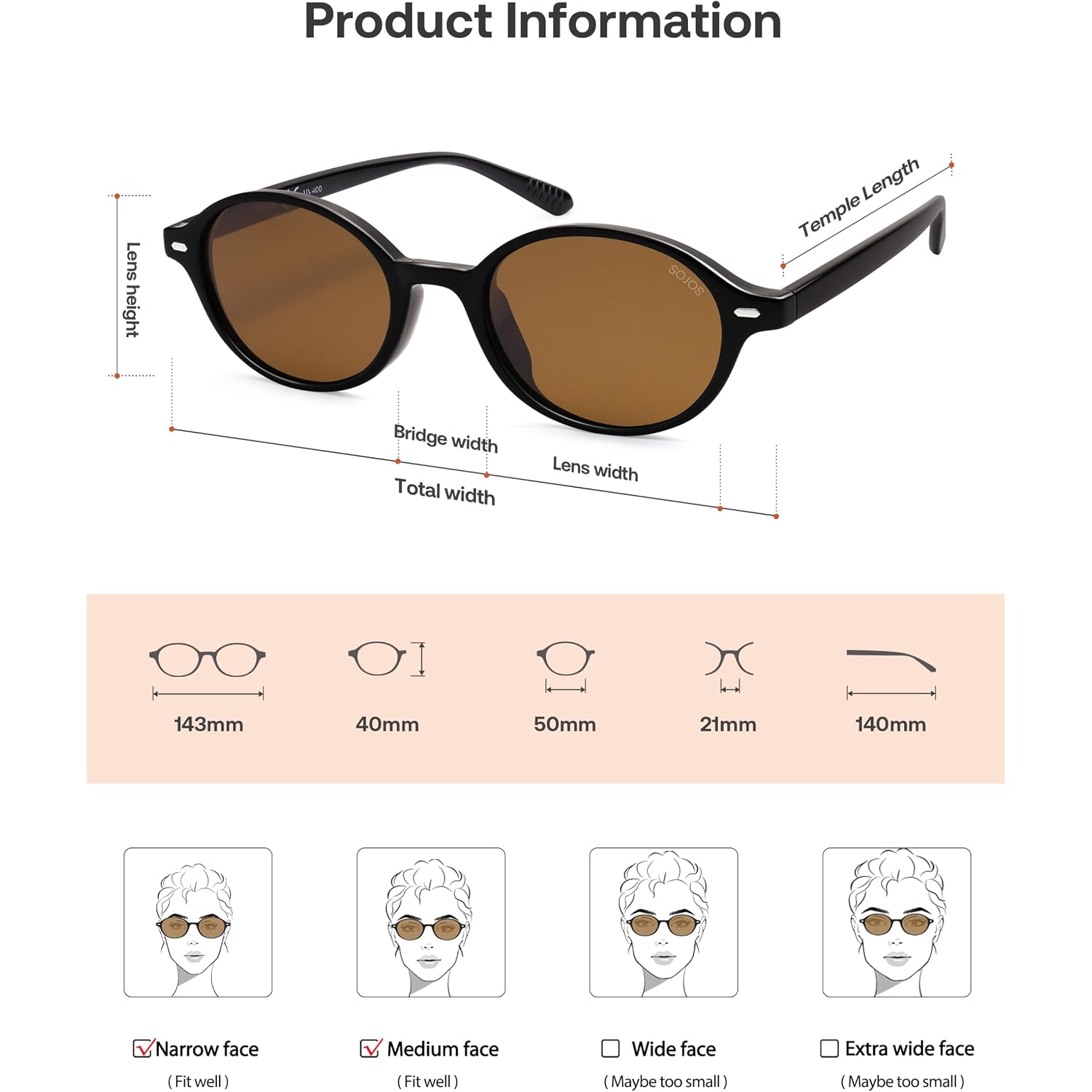 Sojos Retro Oval Round Polarized Sunglasses Womens Mens, Small Chic Vintage Trendy Sunnies Sj2611