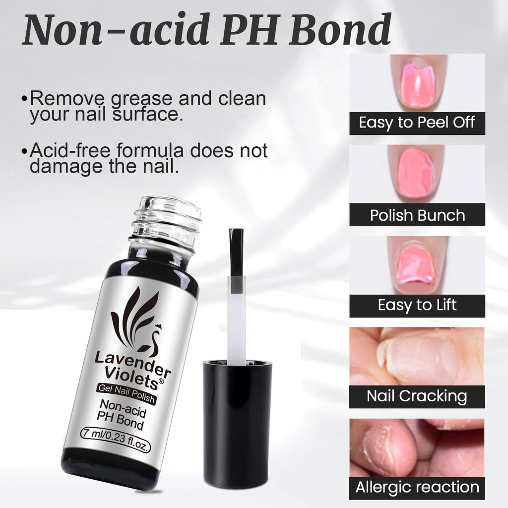 Lavender Violets 6pcs Gel Base and Top Coat Set - Blooming Gel, Glow in the Dark Top Coat, Glossy & Matte Coats, 5 in 1 Builder Base, Non-Acid PH Bond Clear Nail Polish Kit for Manicure C201