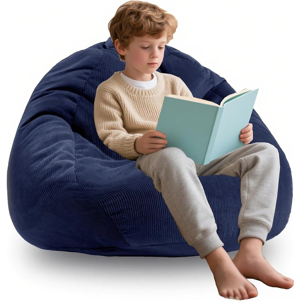 Enbaohui 3Ft Memory Foam Bean Bag Chairs For Teens Or Kids With Filling Bean Bag Sofa With Handle Super Soft Corduroy Fabric Lazy Sofa 3 Foot Navy Blue