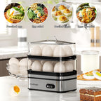 Evoloop Rapid Egg Cooker Electric 12 Eggs Capacity, Soft, Medium, Hard Boiled, Poached, Omelet Maker Egg Poacher & Vegetable Steamer, Bpa Free Tray