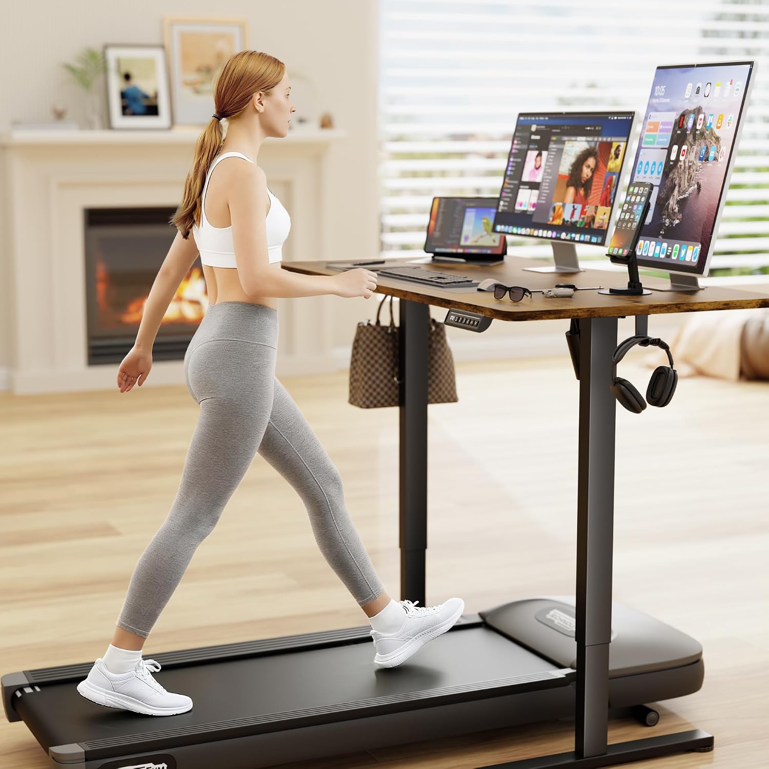 Furmax Electric Standing Desk, 45 X 24 Inches Sit Stand Up Desk, Sit Stand Height Adjustable Home Office Desk With 4 Height Position Memory (Rustic Brown, 45)