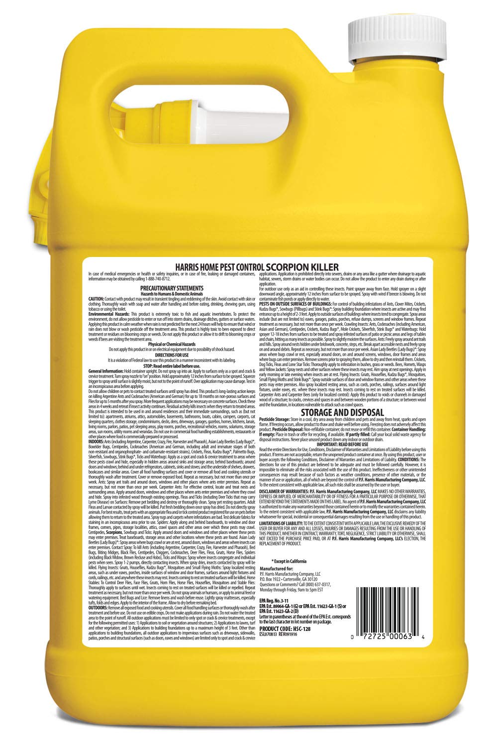 Harris Scorpion Killer, Liquid Spray With Odorless And Non-Staining Extended Residual Kill Formula (Gallon) 128 Fl Oz