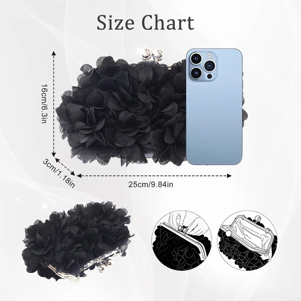 JAMBHALA Women Elegant Evening Purse, Small Floral Clutch Bag with Detachable Chain for Wedding, Party, Prom