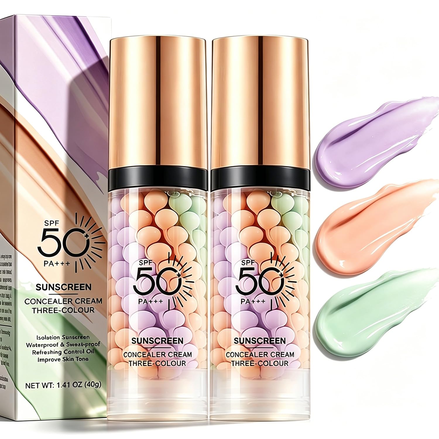2PCS 3 In 1 Primer for Face Before Makeup, One Step Color Corrector Face Makeup Primer, Tinted Moisturizer with SPF, Tinted Sunscreen for Face, SPF 50, Oil Control, Even Skin, Natural Finish (Set A)