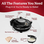Piezano 12" Electric Pizza Oven Indoor Countertop Pizza Maker | Heats To 800˚F, Ceramic Stone For Crispy Crust Pizza, Cooks In Under 6 Minutes, Dual Heat Controls, Peels & Scraper Included