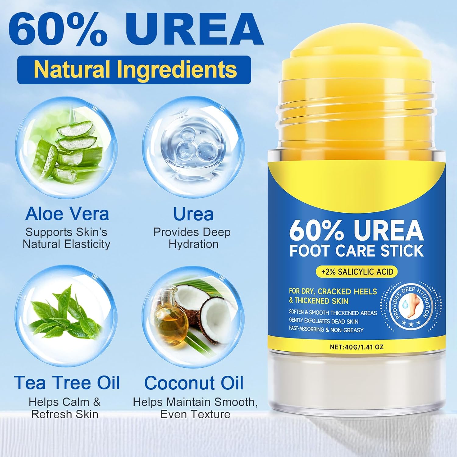 60% Urea Foot Cream with 2% Salicylic Acid, Urea Cream for Cracked Heels and Dry Skin, Deep Moisturizing, Foot Callus Remover and Soften, Cracked Heel Repair Cream, Feet Care