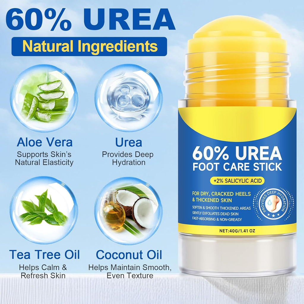 60% Urea Cream Stick with 2% Salicylic Acid, Maximum Strength Urea Foot Cream for Dry Cracked Heels, Callus Remover, Rapidly Softens the Hardest, Thickest Skin. Visible Smoothness in Days, Non-Greasy
