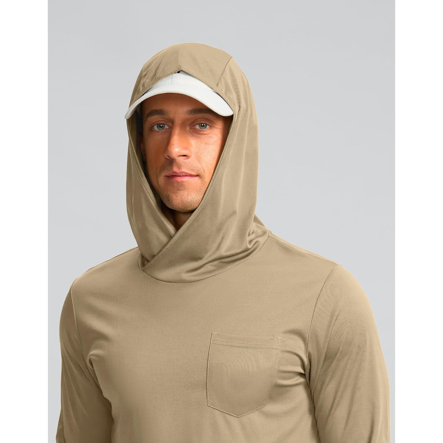 Men'S Sun Protection Shirts Upf 50+ Long Sleeve Hoodie With 2 Pockets Uv Spf Fishing Hiking Rash Guard Shirts