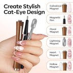 modelones Cat Eye Magnet, 10PCS Cateye Magnet for Nails Cat Eye Gel Nail Polish Tools Heart Hole Square Powerful 3-in-1 Dual Head Magnetic Wand Heart French Floral Effect Salon DIY Use Gift
