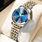 Olevs Womens Watch Fashion Dress Diamond Female Watches For Ladies Analog Quartz Stainless Steel Waterproof Luminous Day Date Two Tone Wristwatch