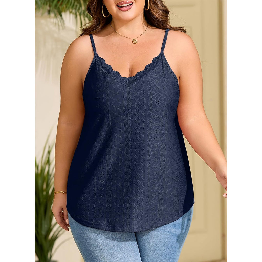 Eytino Plus Size Tank Tops For Women Summer Casual Spaghetti Strap Sleeveless Camisole Shirts(1X-5X)
