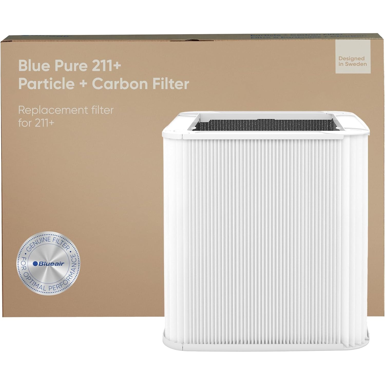 Blueair Genuine Blue Pure 211+ Replacement Filter For 211+ Air Purifiers - Aham Certified, Hepasilent Dual Filtration, Removes Particles & Odors, Genuine Carbon Filter
