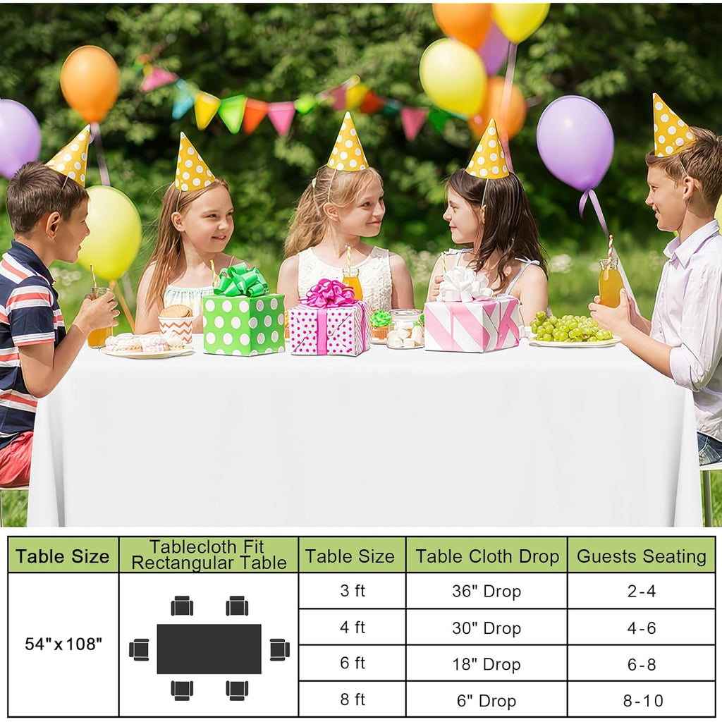 Smiry Disposable Table Cloth - 6 Pack, 54 x 108 Inch Waterproof Rectangle Tablecloths for Parties, Decorative Plastic Table Cover, Leakproof & Sturdy, White