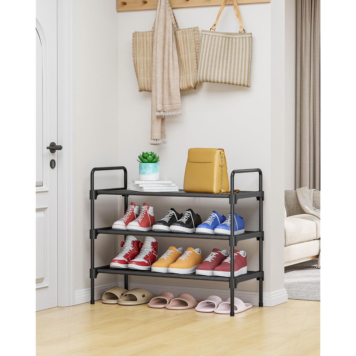 Kitsure Shoe Rack For Closet, Sturdy Shoe Storage For Entryway, Space-Saving Shoe Rack Small And Shoe Shelf, 27.6" Wide, Black