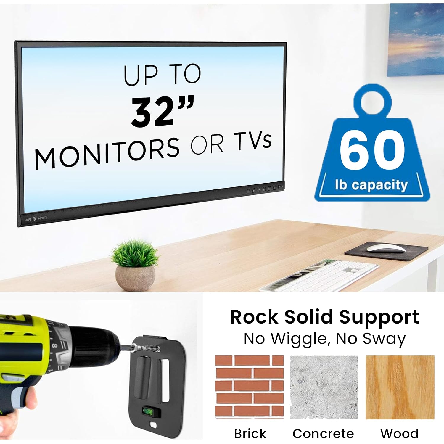 Mount-It! Ultra Low Profile Fixed Tv Wall Mount For 13 To 32" Inch Screens, Slim Tv Wall Mount Fits Vesa 75 And 100 Mm, Flush Tv Bracket 0.55" Design With 60 Lb Capacity, Built-In Bubble Level