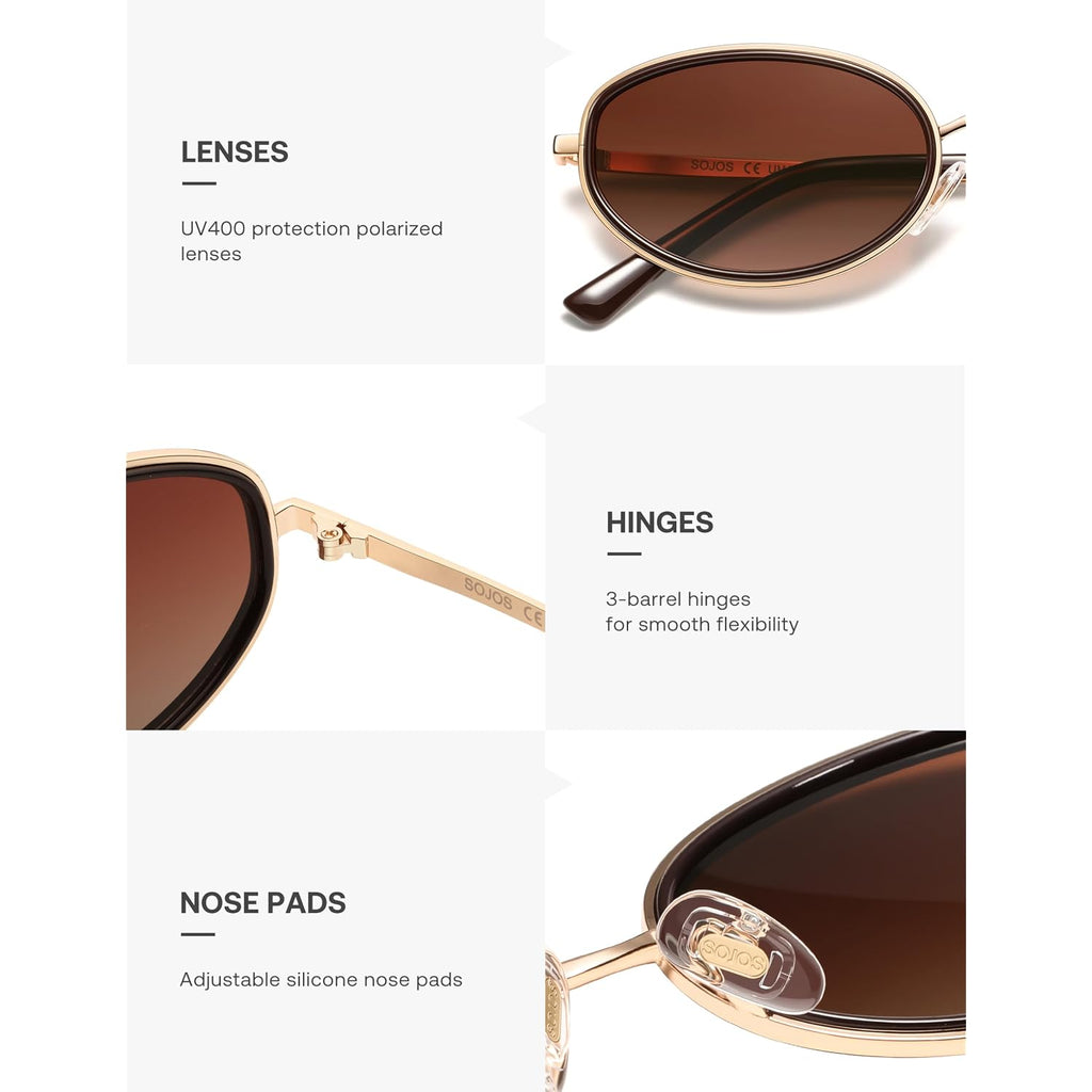 SOJOS Trendy Oval Polarized Sunglasses for Women Men, 80s 90s Chic Retro Vintage Sunnies SJ1248 Dark Brown/Reddish Brown