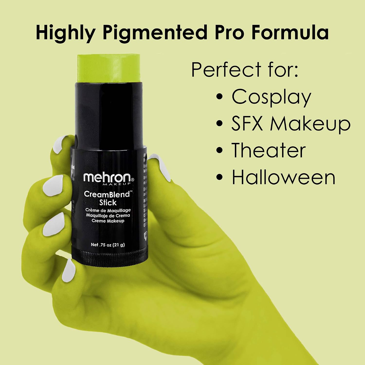 Mehron Makeup Creamblend Stick | Face Paint, Body Paint, & Foundation Cream Makeup | Perfect For Halloween .75 Oz (21 G) (Ogre Green) | Made In The Usa