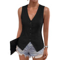 Dokotoo Womens Vest Dressy Casual V-Neck Button-Down Lined Suit Jacket Waistcoat Versatile Vests
