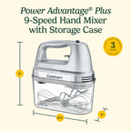 Cuisinart Power Advantage Plus 9-Speed Hand Mixer, 220W Motor, Electric Mixer with Dishwasher-Safe Beaters, Storage Case, HM-90BCS, Brushed Chrome