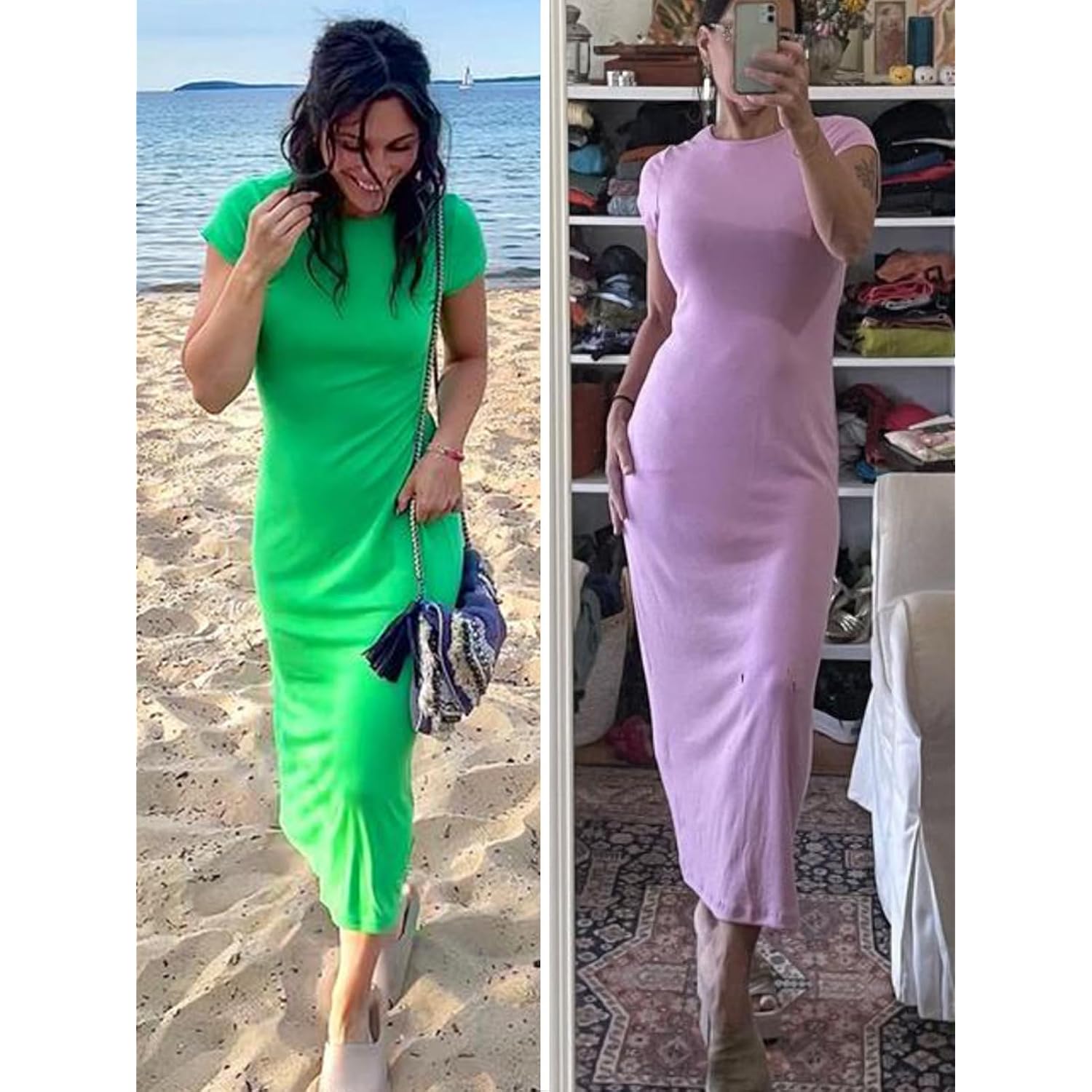 Wenrine Women'S Short Sleeve T-Shirt Dress Summer Crew Neck Basic Solid Casual Long Midi Dresses