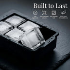 Kitchfort® Large Silicone Ice Cube Tray (2-Pack), Easy Release 2" Big Ice Cubes - Cocktail, Whiskey Ice Cubes Mold - Ice Trays For Freezer With Lid - Stackable Silicone Ice Tray - Black