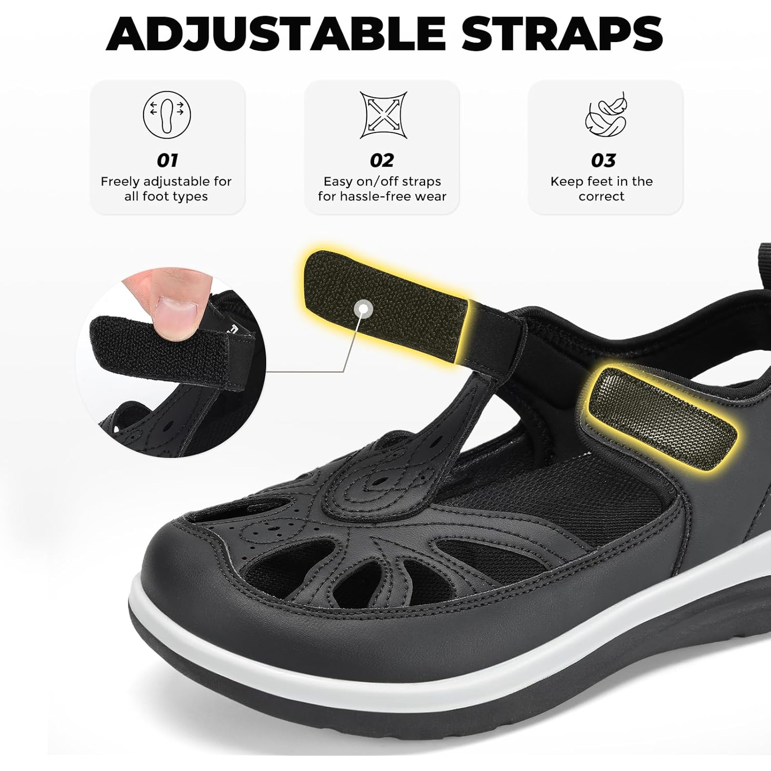 FitVille Extra Wide Womens Orthopedic Walking Sandals with Wide Toe Box, Outdoor Closed Toe Sandals with Adjustable Straps for Women, Arch Support Women's Shoes for Plantar Fasciitis, Swollen Feet