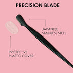 Japonesque Eyebrow Razor with Ultra-Sharp Stainless Steel Blades, for Removal of Facial Hair on Women. Also acts as a Dermaplane Razor to Remove Peach Fuzz & Exfoliate the face -Travel Cap Included