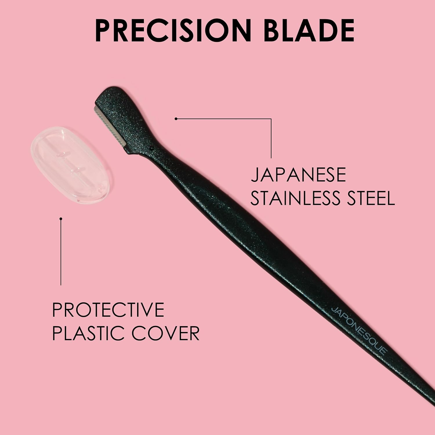 Japonesque Eyebrow Razor with Ultra-Sharp Stainless Steel Blades, for Removal of Facial Hair on Women. Also acts as a Dermaplane Razor to Remove Peach Fuzz & Exfoliate the face -Travel Cap Included