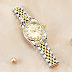 Shengke Women'S Crystal Accented With Solid Alloy Steel Band Watch Elegant Dress Quartz Calendar Watches For Women
