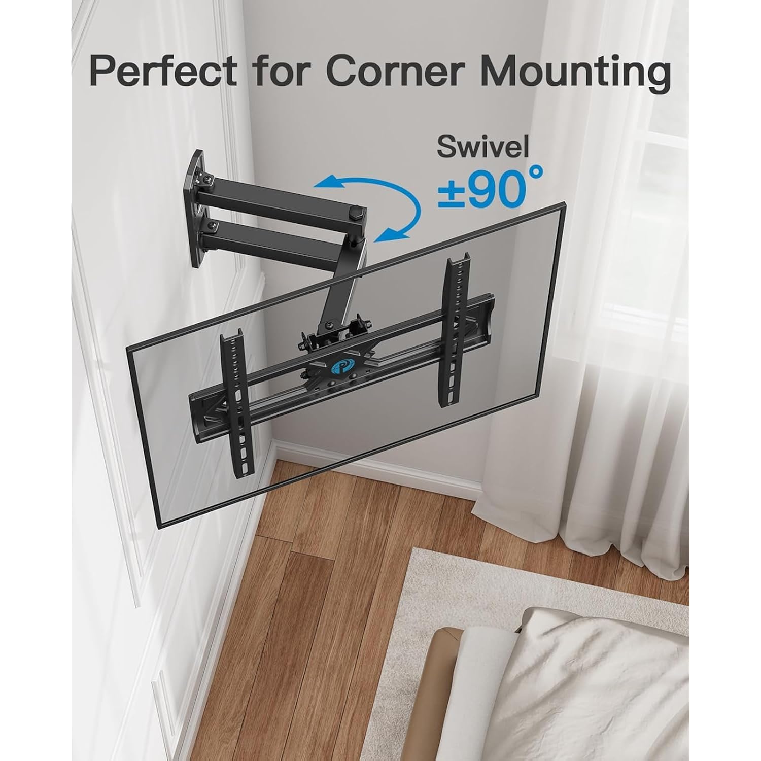 Pipishell Full Motion Tv Wall Mount For 26-65 Inch Flat Curved Tvs, Heavy Duty Single Articulating Arms, Corner Tv Mount Up To Vesa 400X400Mm And 77Lbs, Support Swivel, Tilt, Level Adjustment
