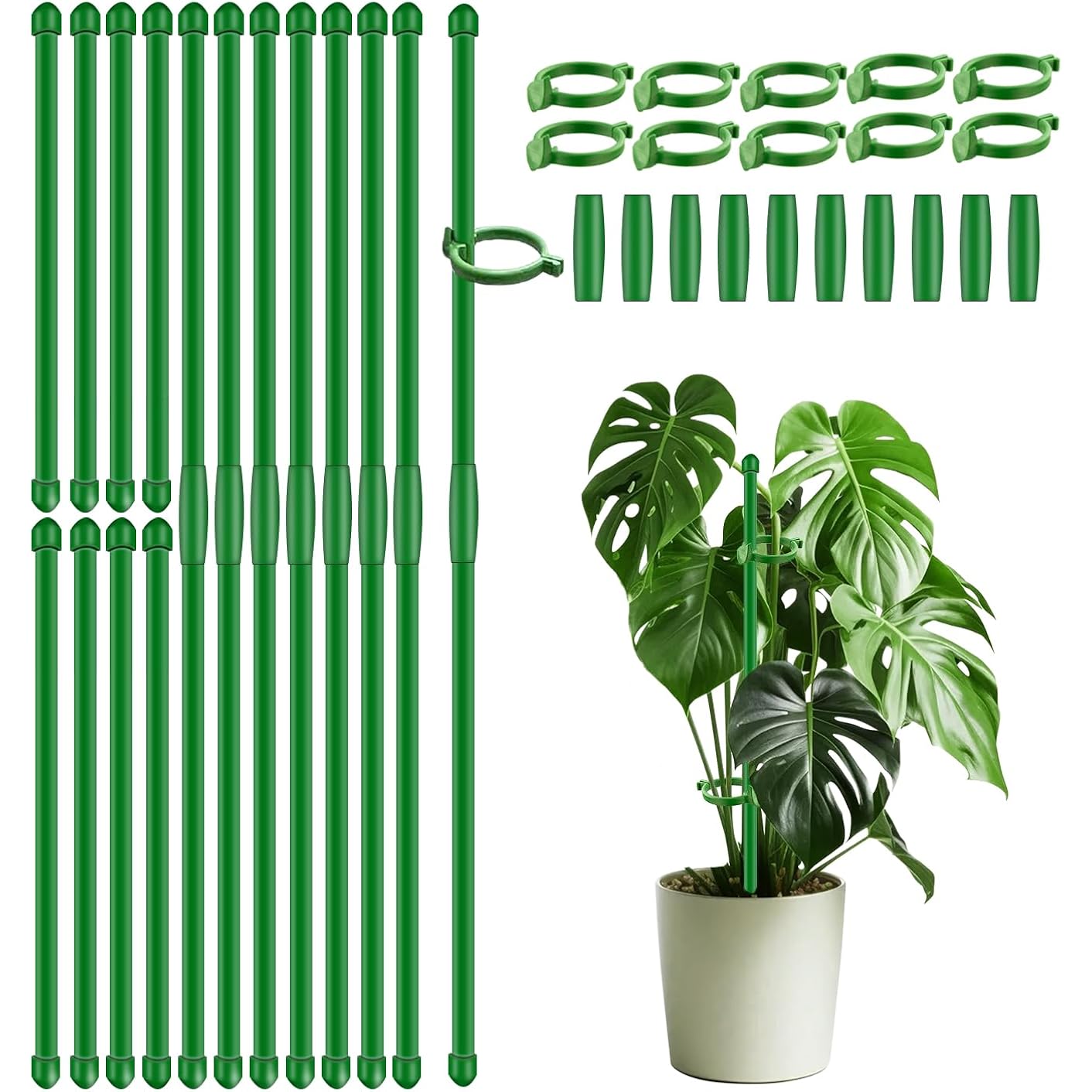 20Pcs Plant Support Stakes 17 Inch Supking Garden Orchid Sticks Extended To 3Ft 4Ft 5Ft Plant Poles With Clips For Indoor Outdoor Potted Tomato Rose Amaryllis Vegetables Comes With 20 Ties（Green）