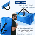Heavy Duty Extra Large Blue Moving Bags With Strong Zipper Backpack Handles | 4 Pack Clothes Storage Bags Totes Space Saving Moving Boxes Bins Packing Bags For College Dorm Compatible With Ikea Frakta