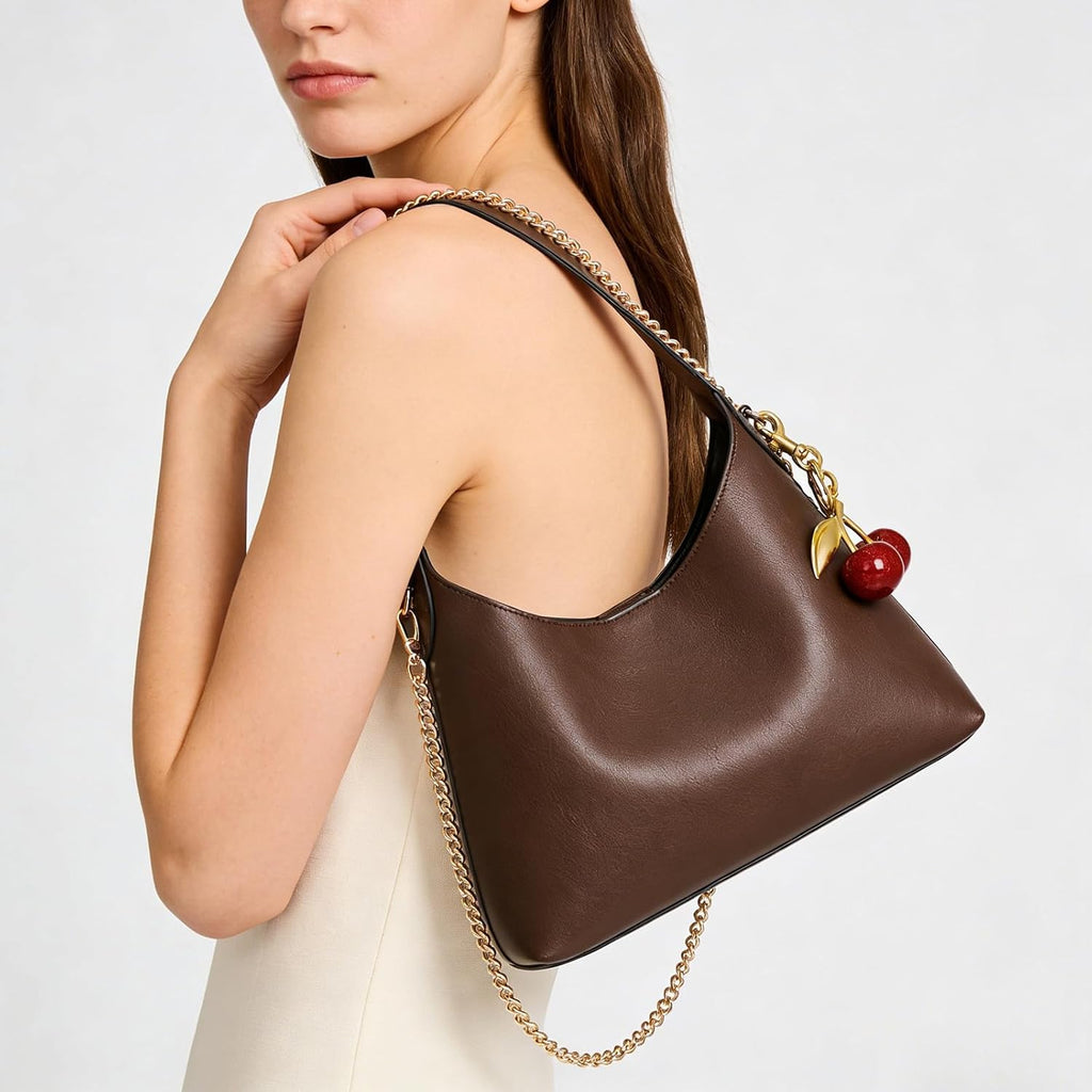Small Hobo Bags For Women Cherry Shoulder Bag Purse Faux Leather Tote Handbag Trendy Chain Crossbody Bag