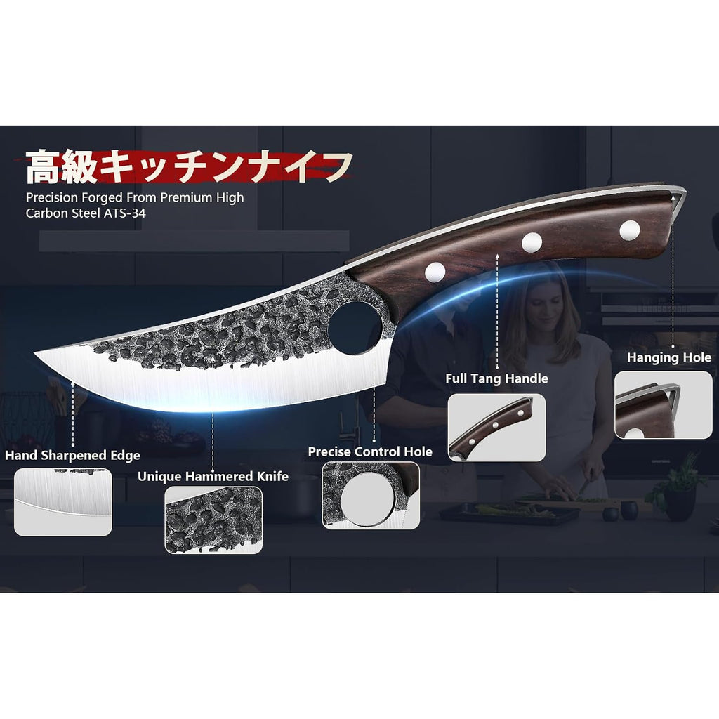 Drgskl Serbian Chef Knife Set - 10 Pcs Hand Forged Knife Set With Bag | Japanese Ats-34 Steel, Hand Forged Full Tang Knife, Ebony Handle, Anti-Stick Pounding Texture, Full Accessory Kit, Ideal Gift