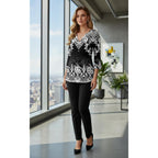 Womens Tops Dressy Casual Pleated Button Neck Summer Blouses 3/4 Flared Sleeve Fall Shirts