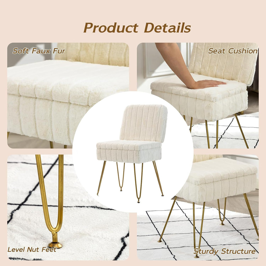 Vanity Chair With Storage | Comfy Ottoman With Folding Back