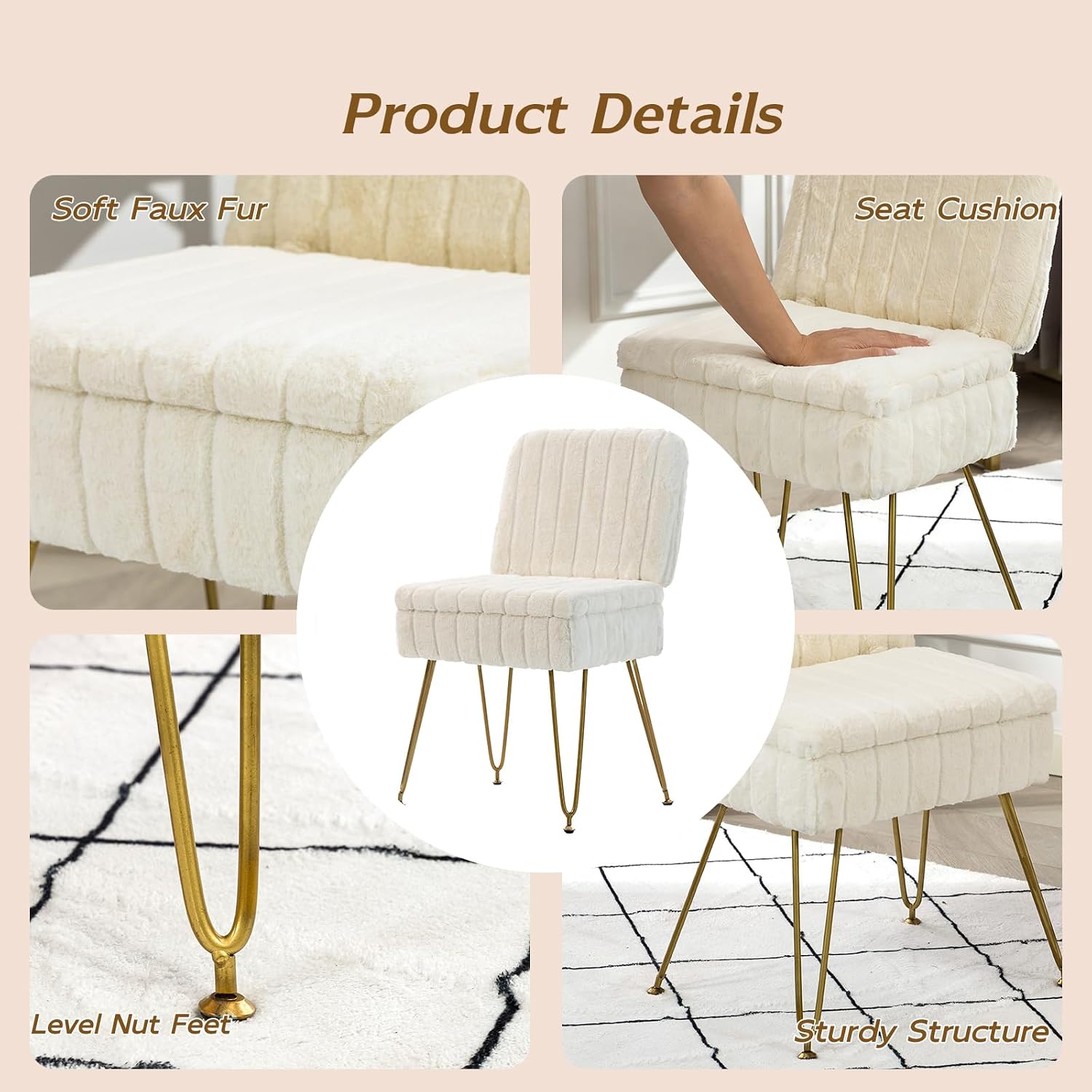Vanity Chair With Storage | Comfy Ottoman With Folding Back