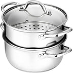 Chefbee Stainless Steel Steamer Pot - 3.2QT Steamer for Cooking with Food Basket, Steaming Cooking Pot Kitchen Cookware for Vegetable, Food, Dumplings, Soup